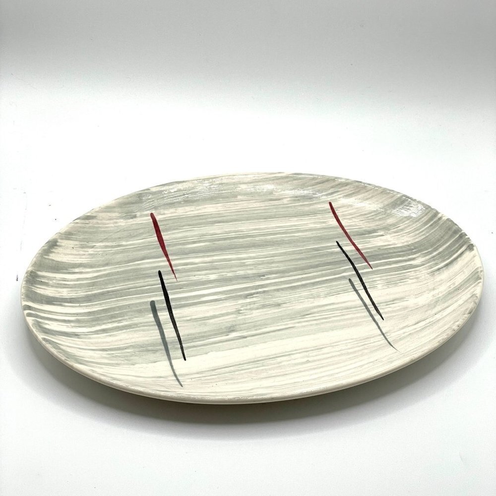 Vintage MCM National Brotherhood Hiawatha Prim Rose China Grey Stripe Platter